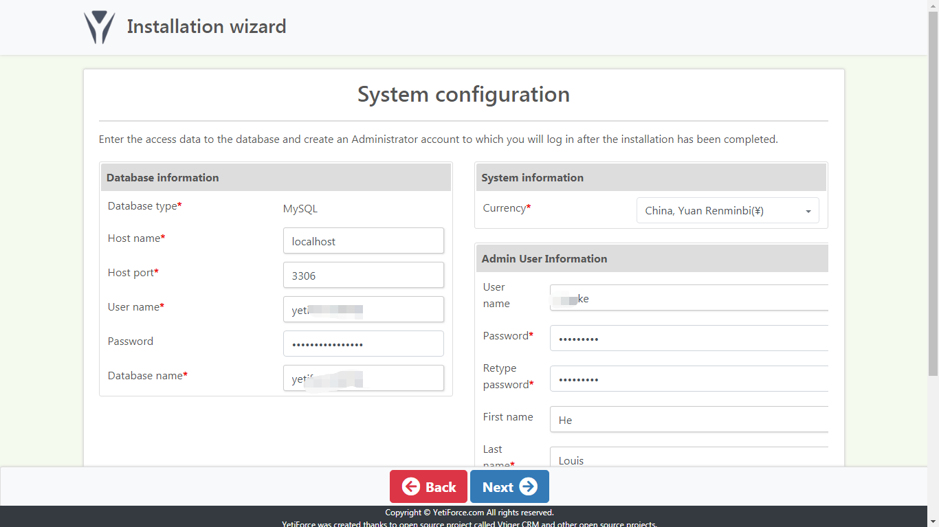  YetiForce CRM安装-步骤二